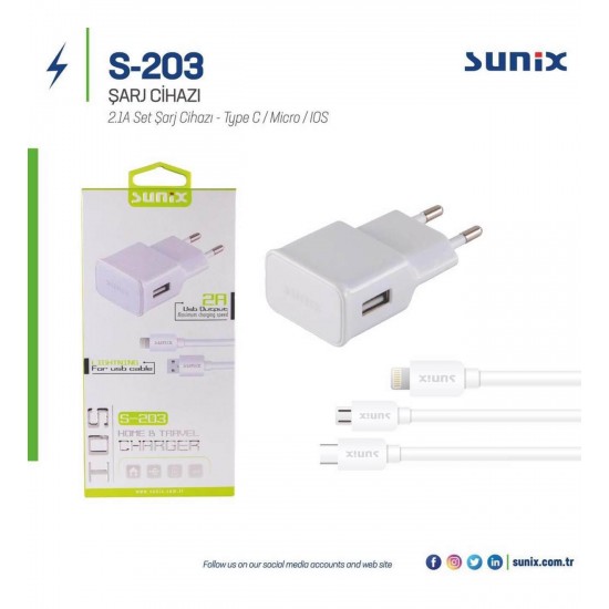 SUNIX Şarj ev Başlık S203 IPHONE
